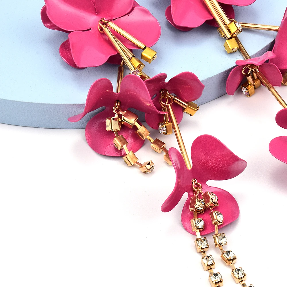 Bohemian Pink Flower Dangle Earrings For Women Fashion Elegant Handmade Earrings Wedding Jewelry Accessories Brincos