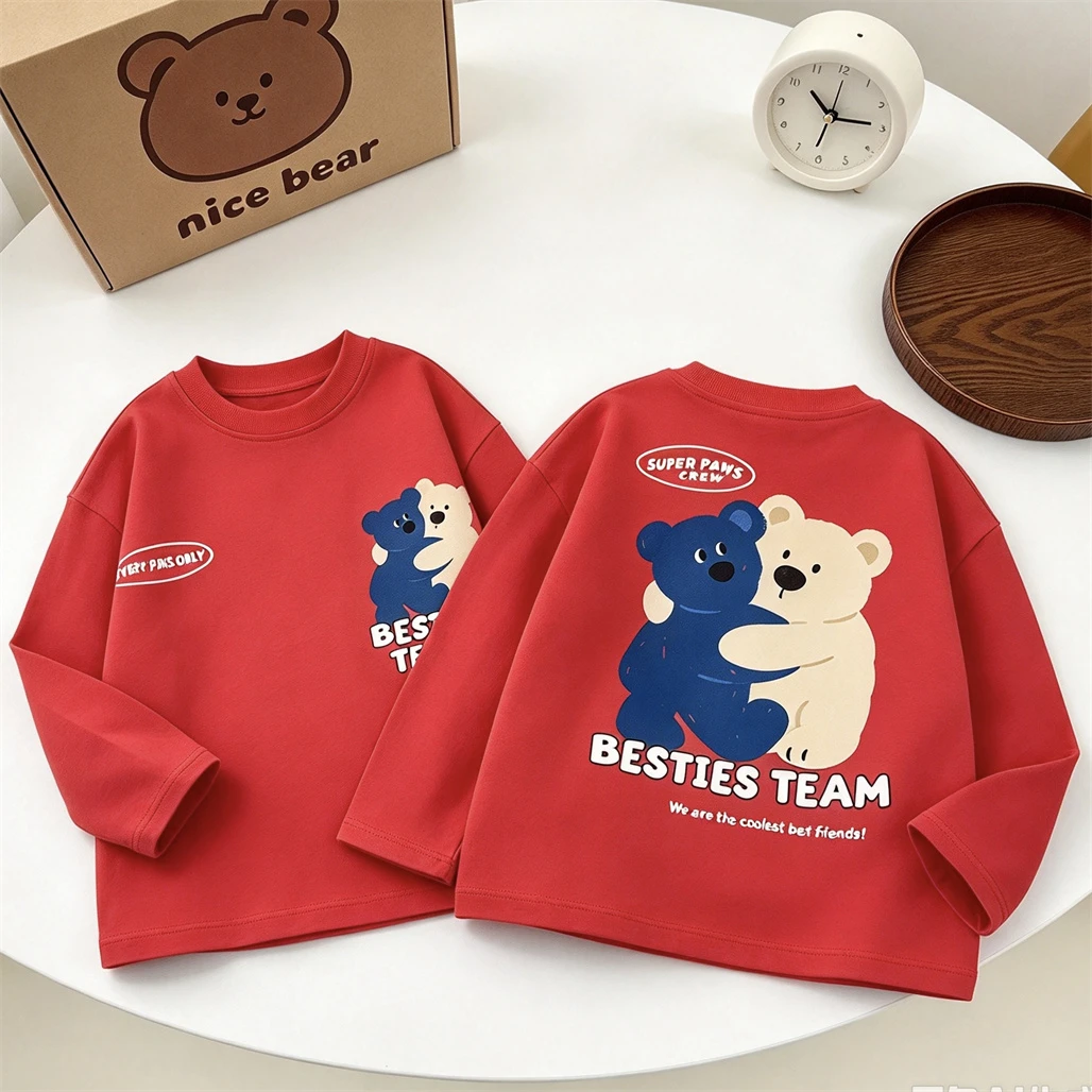 2026 New Design Tops Children' s Casual Round Neck Tops Pure Cotton Clothes Simple All-match Tshirt Baby Loose Casual Pullovers