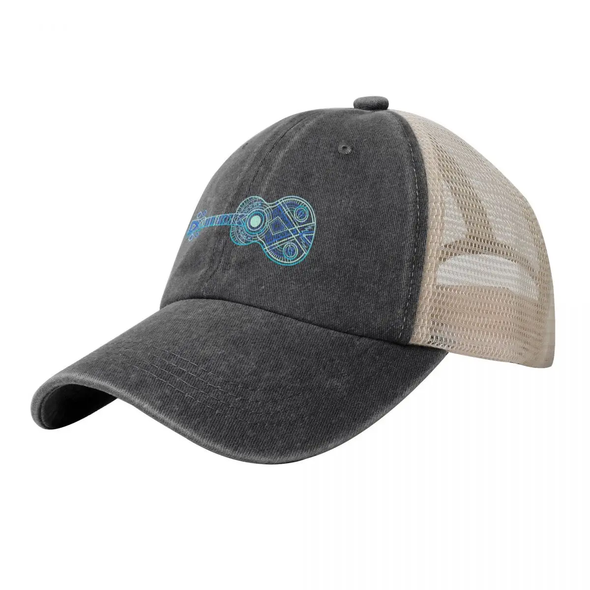 

HORIZ NO TEXT 2023 String Theory 1: Bright Blues (recommended: print on dark) - 100 Days of Ukulele Cowboy Mesh Baseball Cap