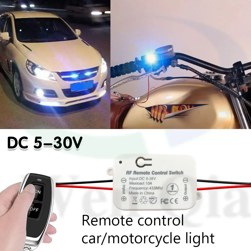 12V 24V Wireless Remote Control Switch DC RF433MHz Wet Contact Switch 10A Relay Module for Electronic Lock / LED / Bulb ON OFF