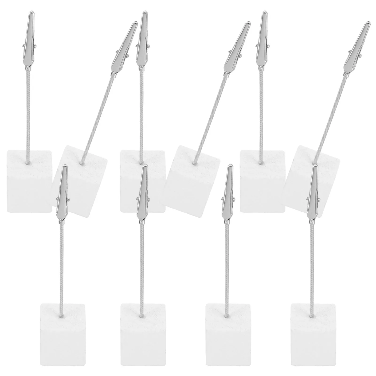 10Pcs Wooden Memo Holder Clip with Translucent Cube Base Silver Desktop Organizer for Office Taking 11.7cm Height
