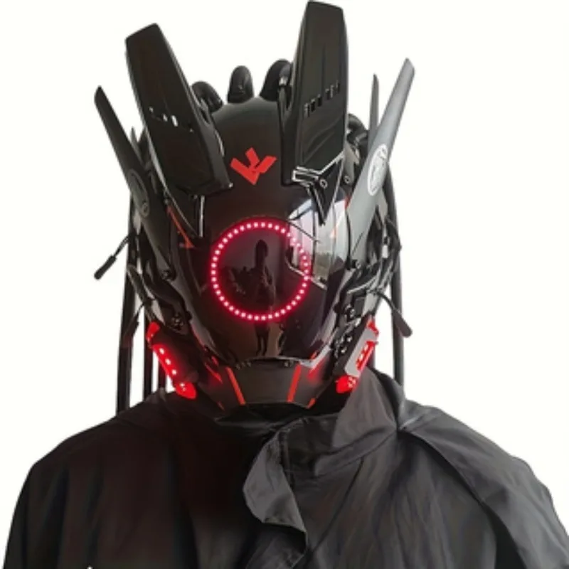 Cyberpunk futuristic LED mask with braided round lights, Halloween and Christmas cosplay photo prop, bar and club party supplies