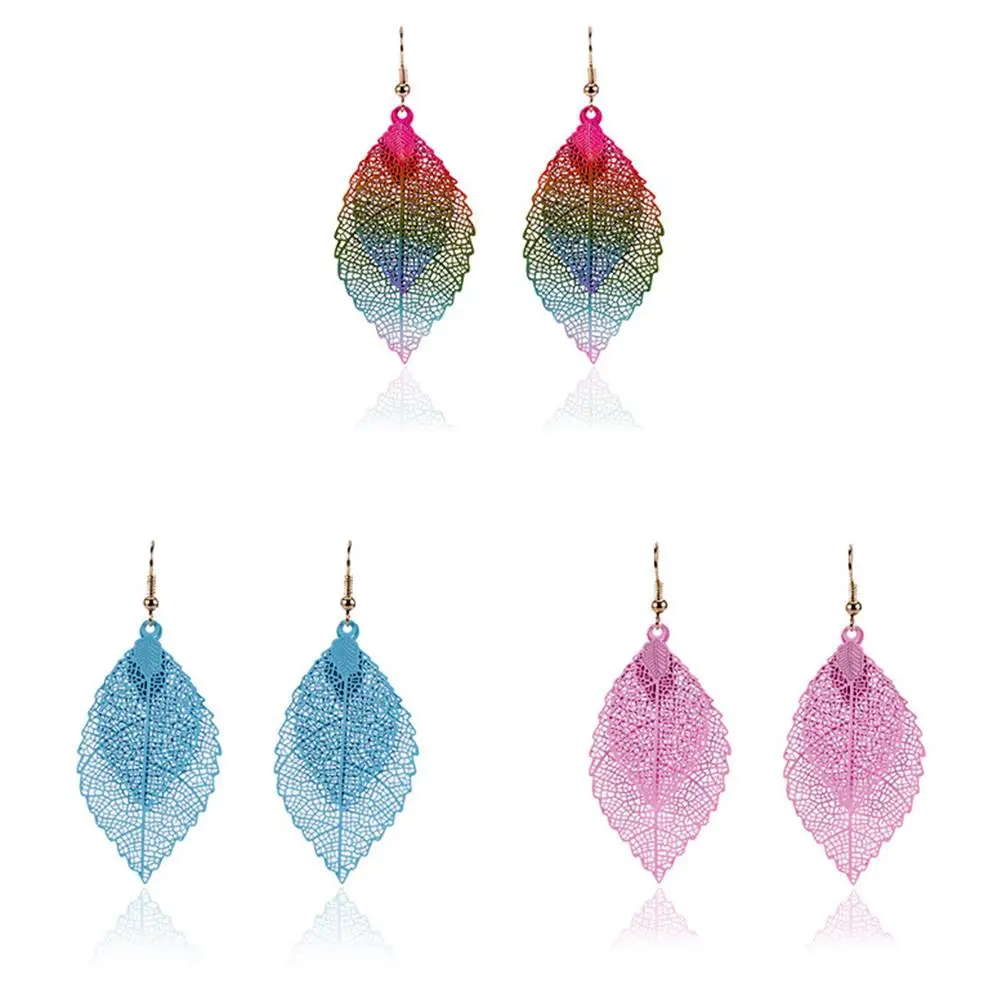 

Leaf Drop Earrings Statement Fashion Double Layer for Women Pendant Charming Realistic Details