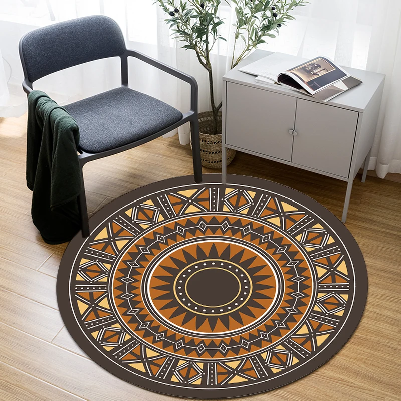 

Round Flannel Carpets for Living Room Ethnic Style Parlor Bedroom Children Carpet Rugs Toilet Bath Decorate Non-slip Door Mat