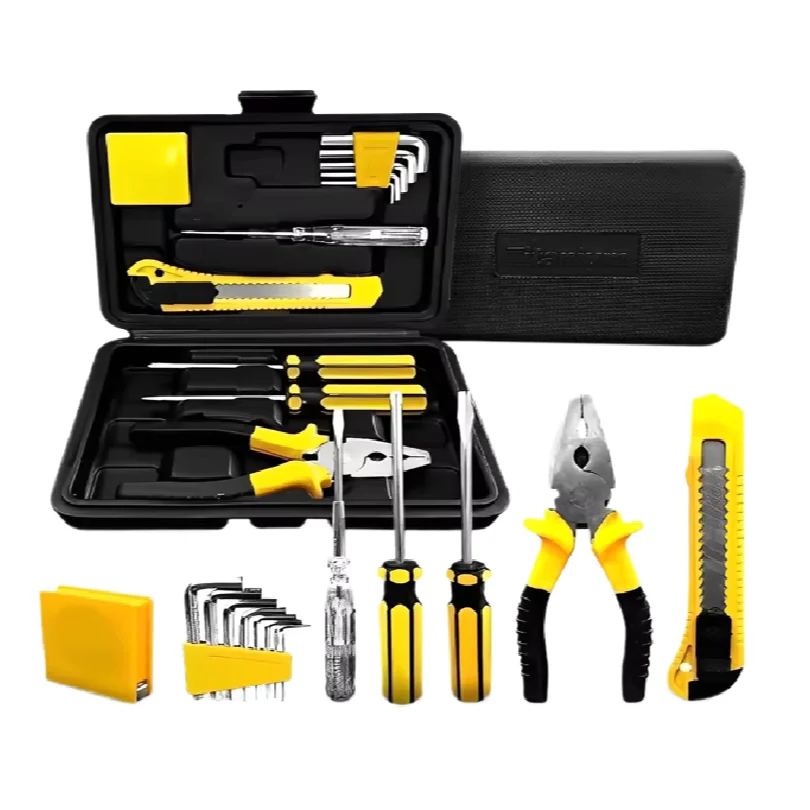 12Pcs Household Hand Tool Set, Portable Home Repair Maintenance Tool Kit with Plier, Screwdrivers, Hex Wrenches, Cutter, Voltag