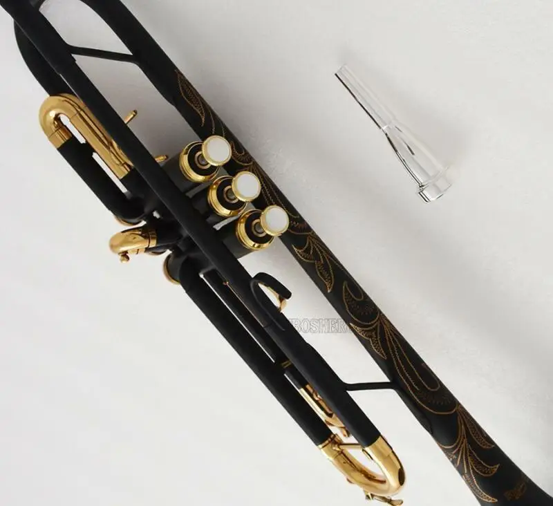 High quality Matt Black Gold Trumpet Monel Valves High-grade hand engraving 2 mouth