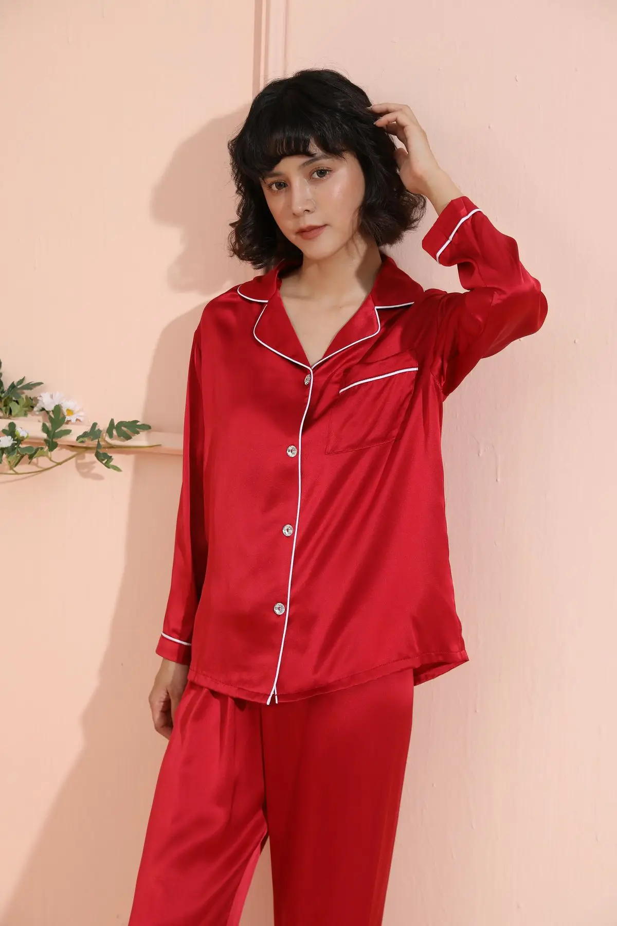 30mm Mulberry Silk Pajamas Women's Trousers Long Sleeve Suit Home Clothes Sleepwear for Teen Girls  Pijama Pijama Mujer Pijamas