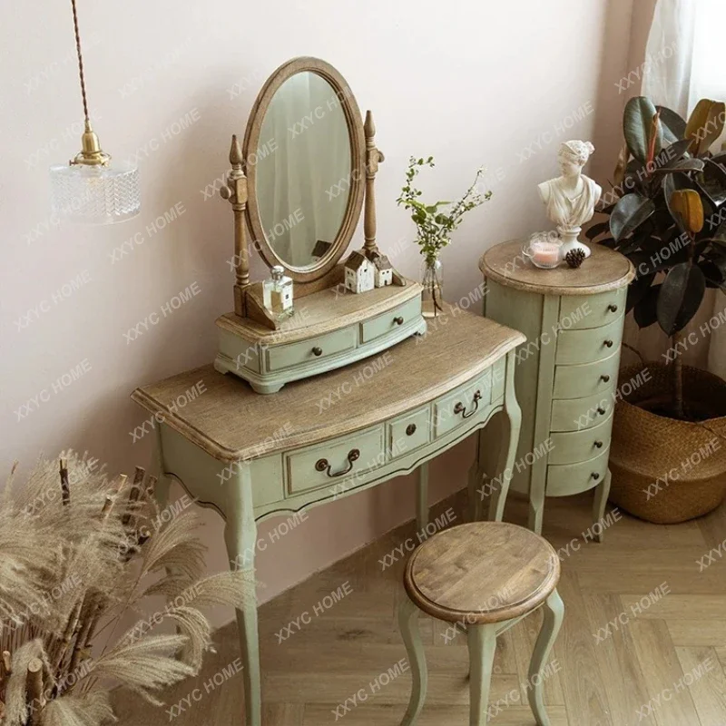 L Minimalist Green Vanity Table Drawers Vintage  Bedroom Vanity Makeup Desk Wooden Unique Table De Coiffeuse Stuff For Ro