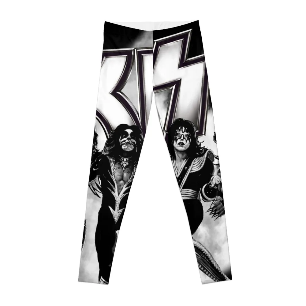 

KISS  the band - Destroyer Black and White Fog Logo Up Leggings active wear Womens Leggings