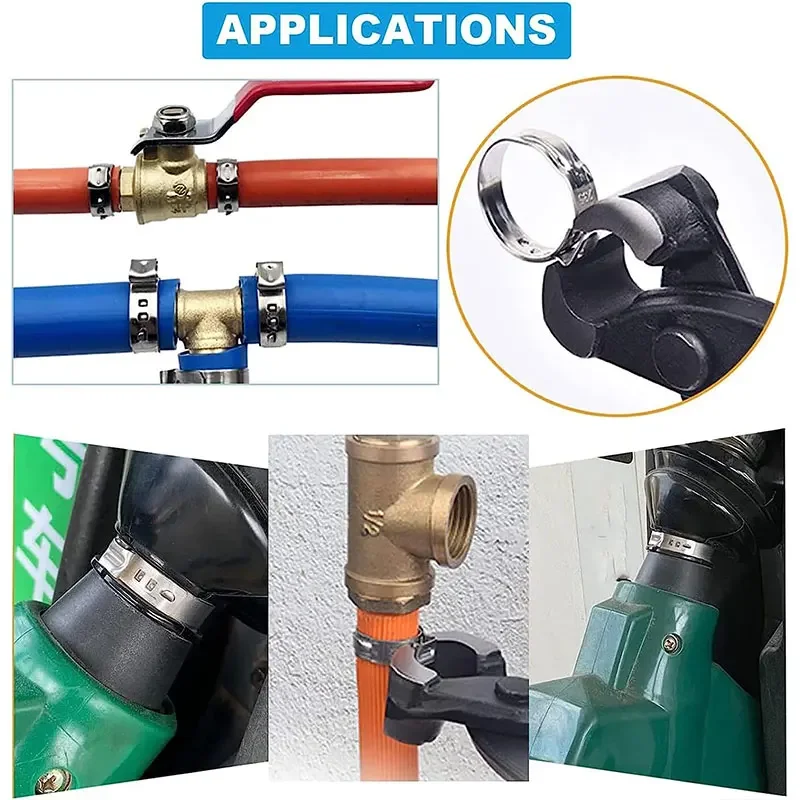 Imagem -04 - Braçadeiras de Mangueira Anéis 623.5 mm 304 Única Orelha Stepless Cinch Braçadeira Anel Ferramenta para Tubulação de Água Encanamento Uso do Carro Aço Inoxidável 130 Peças