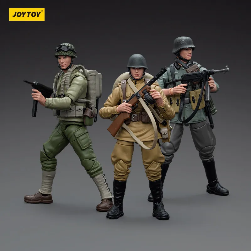 

JOYTOY WWII Military Action Figures 1:18 Scale 3-Pack Highly Detailed Articulated Soldier Model Toys for Collection
