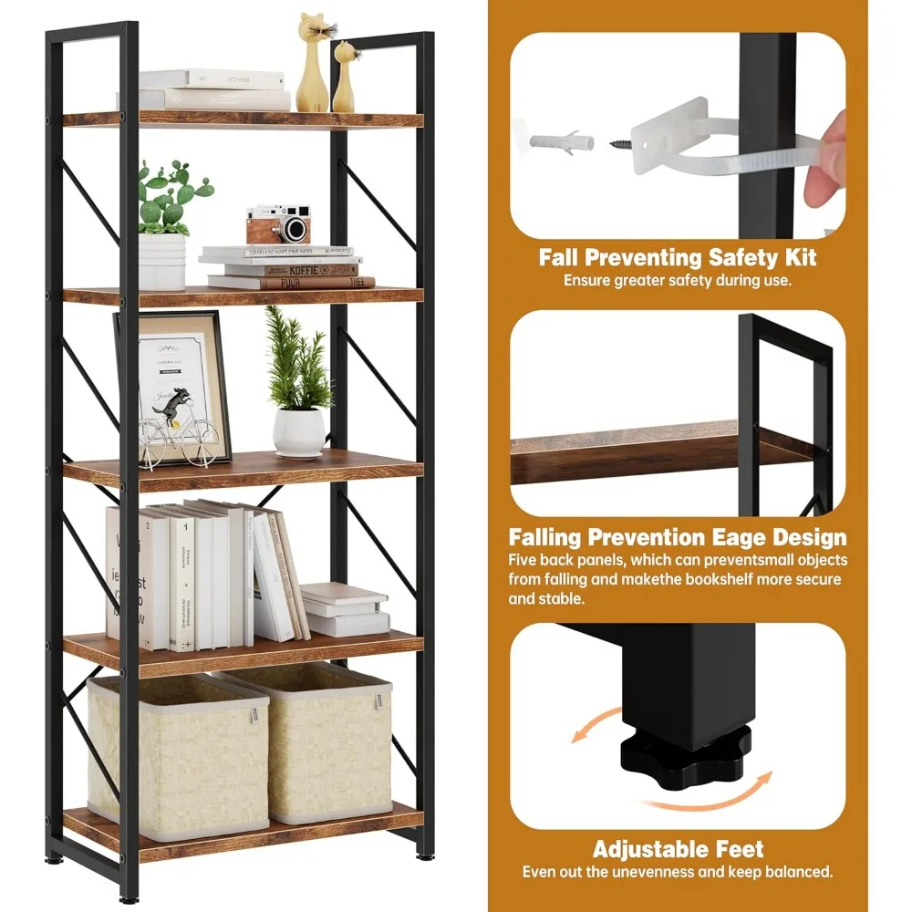 رف كتب للمكتب المنزلي مكون من 5 طبقات: منظم تخزين للكتب والديكور في غرفة النوم #6