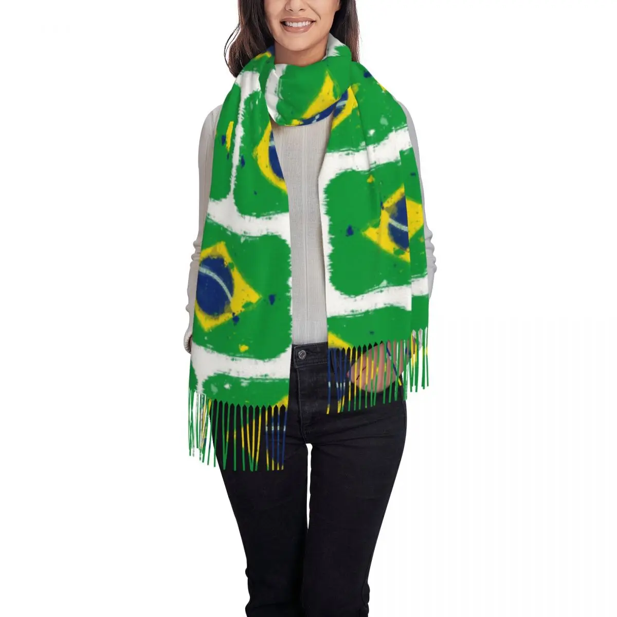 Brazil Flag Scarf Tassel Scarves Women Soft Warm Shawls and Wraps Long Fall Winter Shawl Wrap