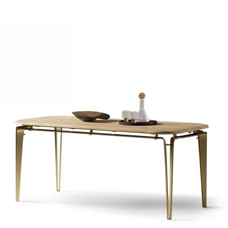 Modern ash wood villa large flat-floor restaurant Italian minimalist rectangular walnut solid wood dining table and chair