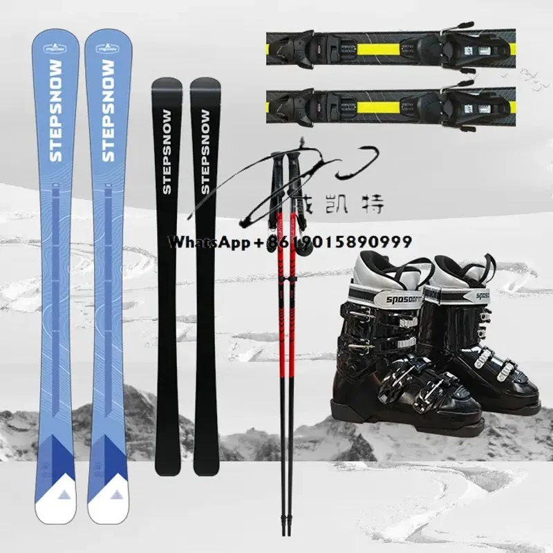 

Women's Professional Winter Skiing Equipment Purple Skis with Boots Bindings and Poles for Big Sizes