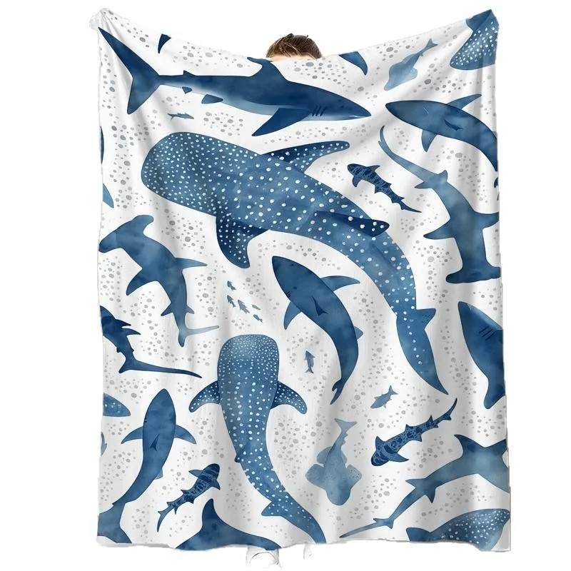 Shark and Whale Shark Marine Theme Flannel printed blanket suitable for all seasons suitable living room office sofa and travel