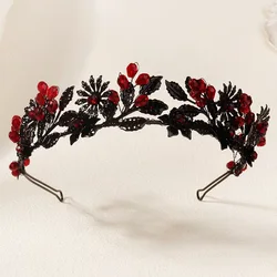 Fashion Black Diablo Handmade Crown New Halloween Church Party Headdress Hairband Crystal Beaded Tiara Holiday Gift for Friends