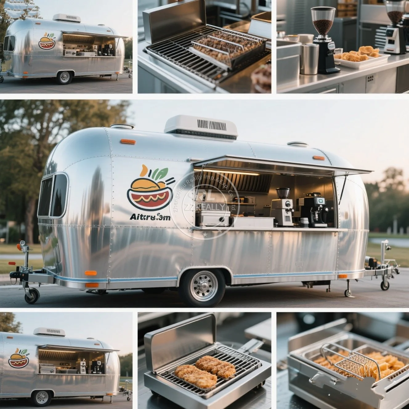 

Stainless Steel Mobile Ice Cream Cart Fast Food Cart Fully Equipped Mobile Restaurant Air Stream Food Truck Trailer