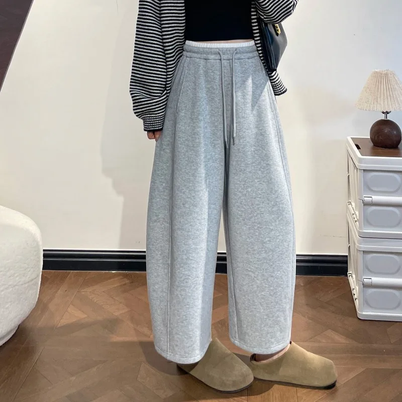 

Sweatpants Women's New Autumn and Winter 2026 Gray Wide-leg Pants Streetwear Baggy Oversize Drawstring Casual Joggers Trousers