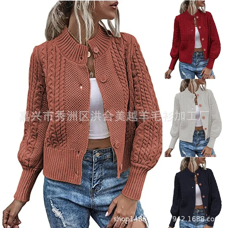 Autumn Women's Knitted Cardigan Jacket Long-sleeved Single-breasted Sweater Slim-fitting Short Knitted Sweater, Women