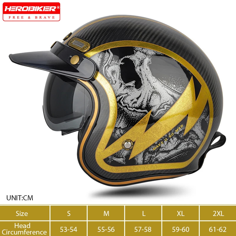 

Carbon Fibre Motorcycle Helmet Retro Classic Motorcycle 3/4 Helmet Motorbike Helmet Head Protection Cruise Helmet Moto Equipment