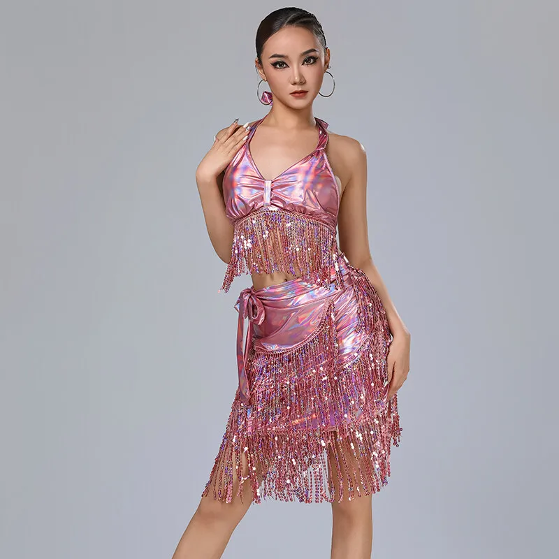 

Latin Dance Suit Women's Skirt Niche Design Sexy Sequins Tassel Shiny Performance Stage Competition One Size Fits All