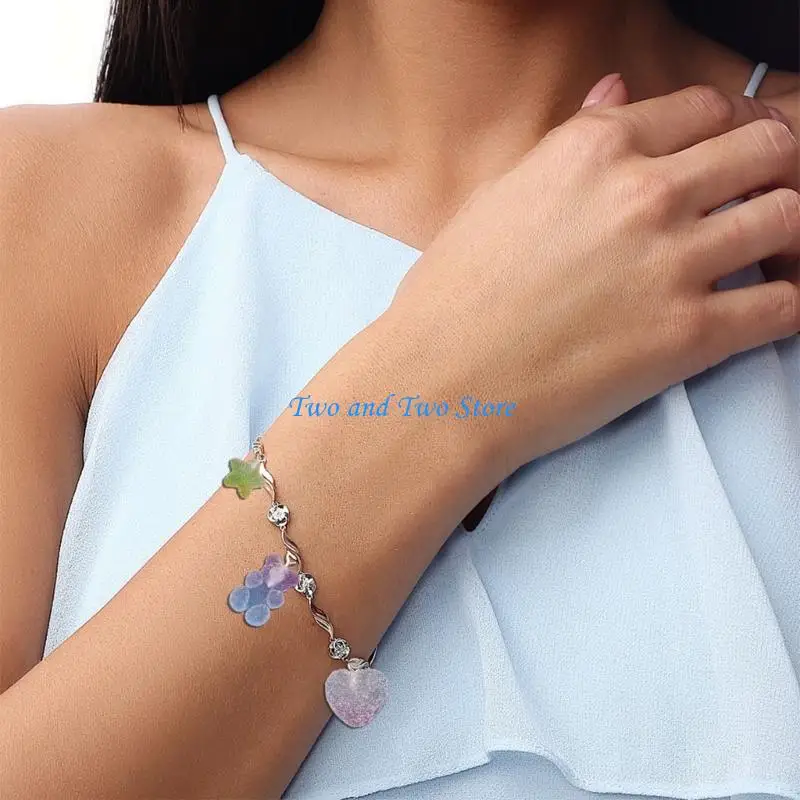 HX6F Colorful Bear Star Heart Charm for Custom Necklaces and Bracelet Accessories