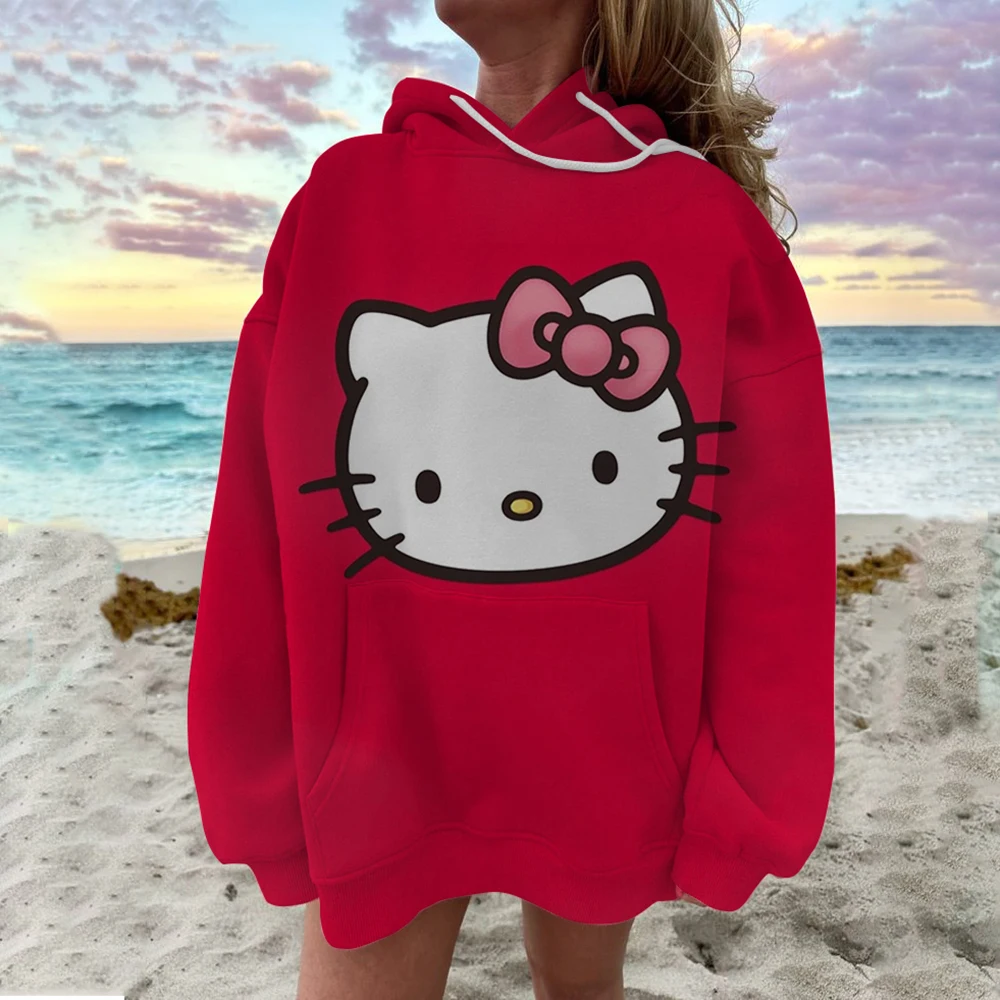 

2025 Women's Super Large Hoodie Autumn Hello Kitty Printed Hoodie Sportswear Women's Casual Long Sleeve Hoodie Street Wear