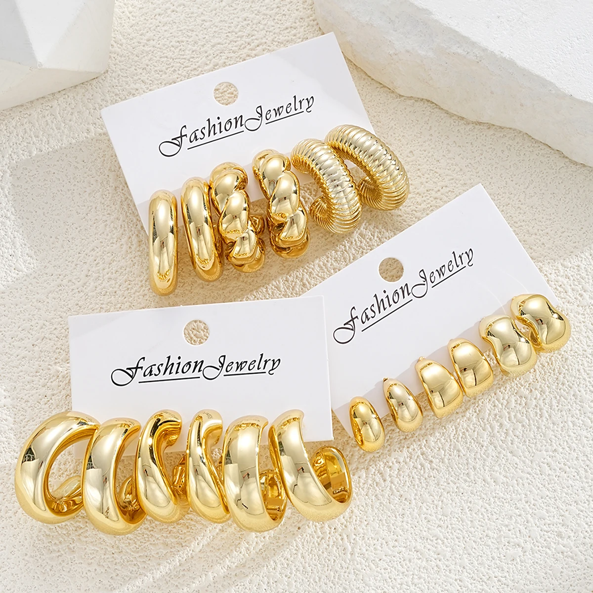 Vintage Elegant CCB Earrings Set For Women Creative Asymmetrical C-Shaped Design Lightweight Hoop Earring Daily Wear Jewelry New