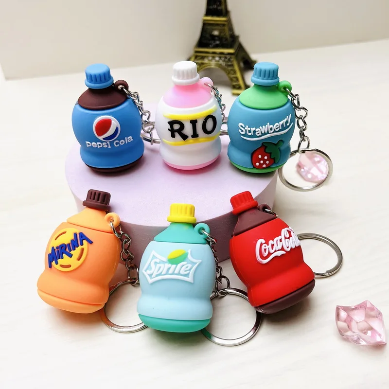 Cute Cola Bottle Keychain Men Women Beverage Bottle Keyring Couples Cool Backpack Decor Jewelry Car Key Accessories Pendant