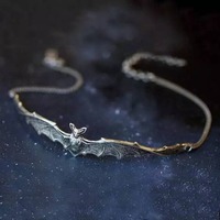 Fashion Goth Black Large Spread Wings Flying Vampire Bat Necklace for Women Halloween Party Collar Chain Jewelry Accessory Gifts