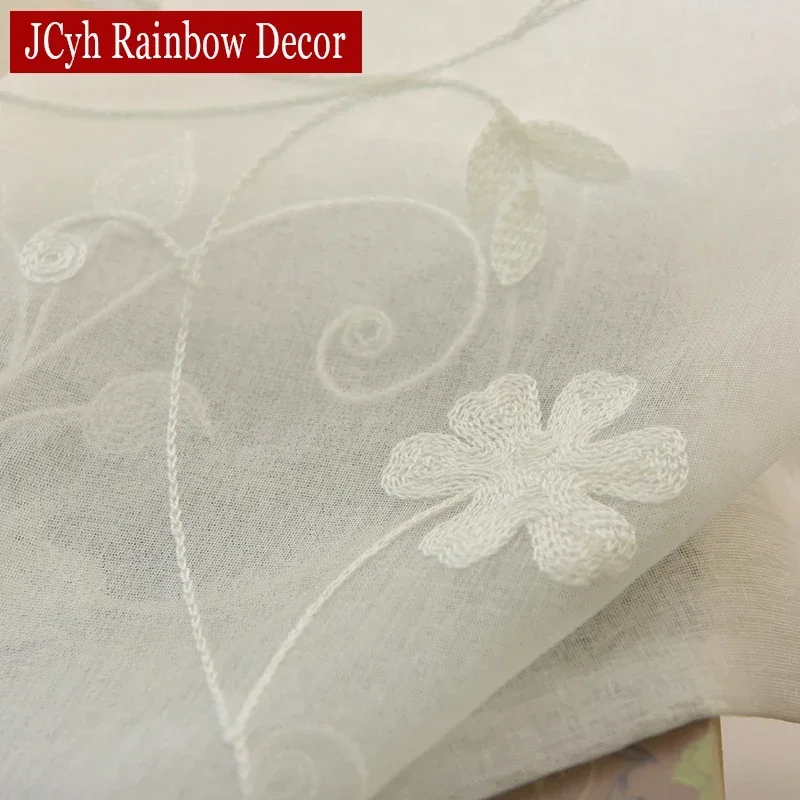 Korean White Embroidered Voile Curtains For Bedroom Window Curtain For Living Room Sheer Curtains Blinds Custom Made Drapes