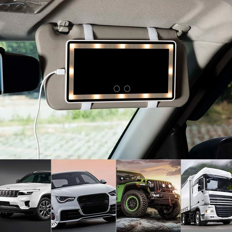 Car Sunshade Vanity Mirror-Rechargeable LED Light Vanity Mirror Suitable For All Cars