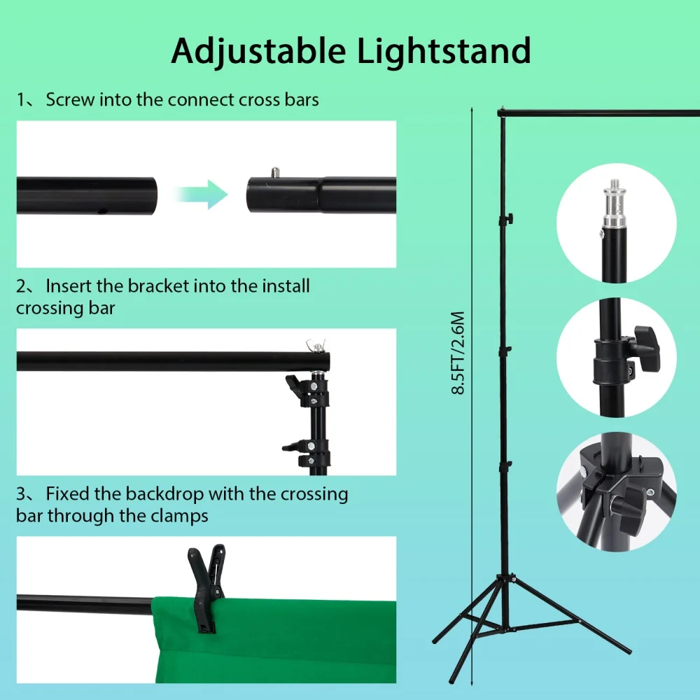 Photography Lighting Kit with Backdrops 8.5x10ft Photo Backdrop Stand 5500K Equivalent Led Umbrella Softbox Continuous Lighting