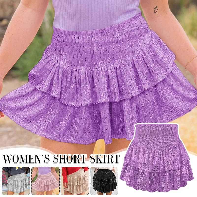 

New In 2024 Spring Summer Glitter Sequin Sexy Pleated Skirt For Women Streetwear Sexy Party NightClub High Wasit Mini Skirts