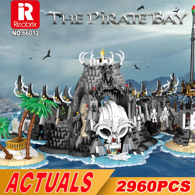 

66012 Ideas Piate Ship The Skull Pirate Island Bay Kit 2960pcs Caribbeaned Moc Building Block Brick Classic Movie Model Boy Toys