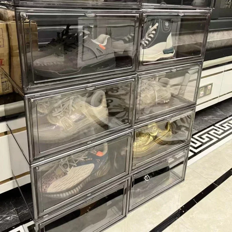 Acrylic thickened shoe box, storage box, drawer style organizing box, foldable, magnetic suction, shoes storage