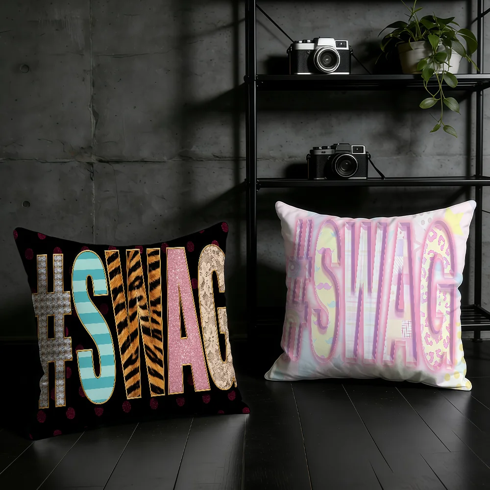 Y2K Swag Logo cushion cover Birthday Anniversary Gifts Double Sided Printed Zipper Cushion Cover Soft Skin Bedding