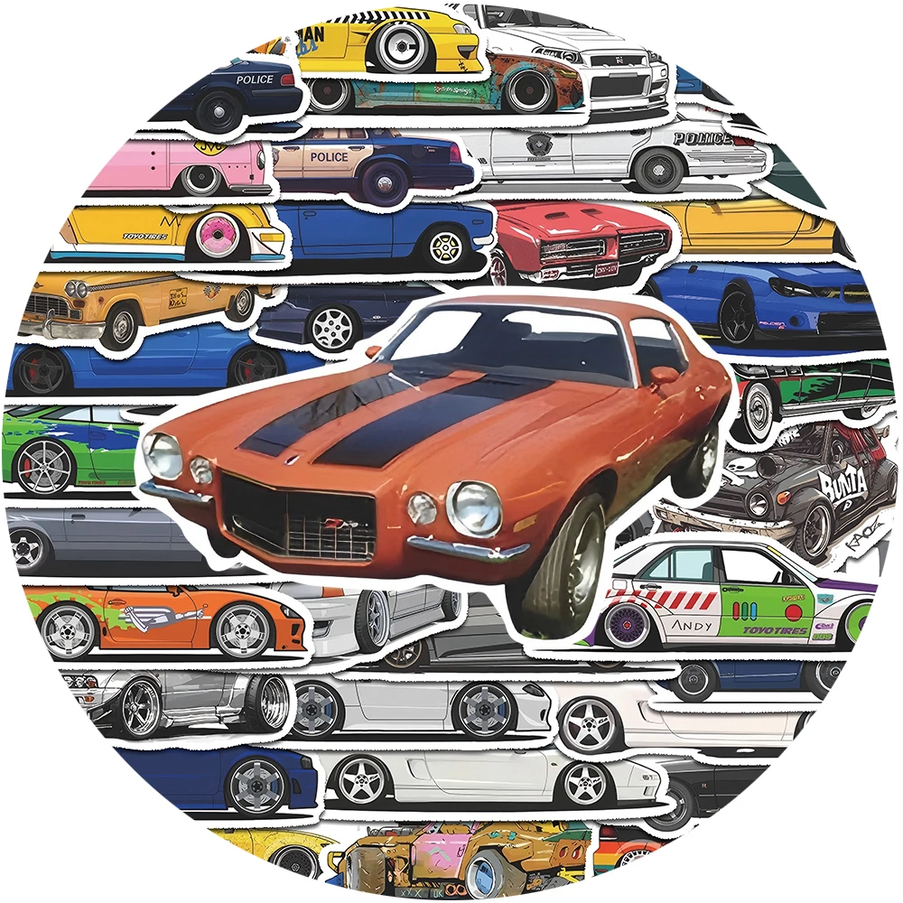10/30/50pcs JDM Retrofit Racing Car Cartoon Stickers Waterproof DIY Water Bottle Phone Case Bike Cool Graffiti Sticker Packs