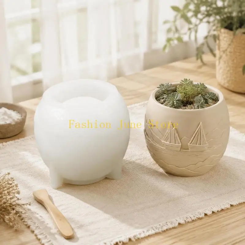 N5KA Landscape Pot Mold in Silicone, Rounded Flower Planter Casting Form for Resin Concrete Cement and Handmade Gift Craft Use