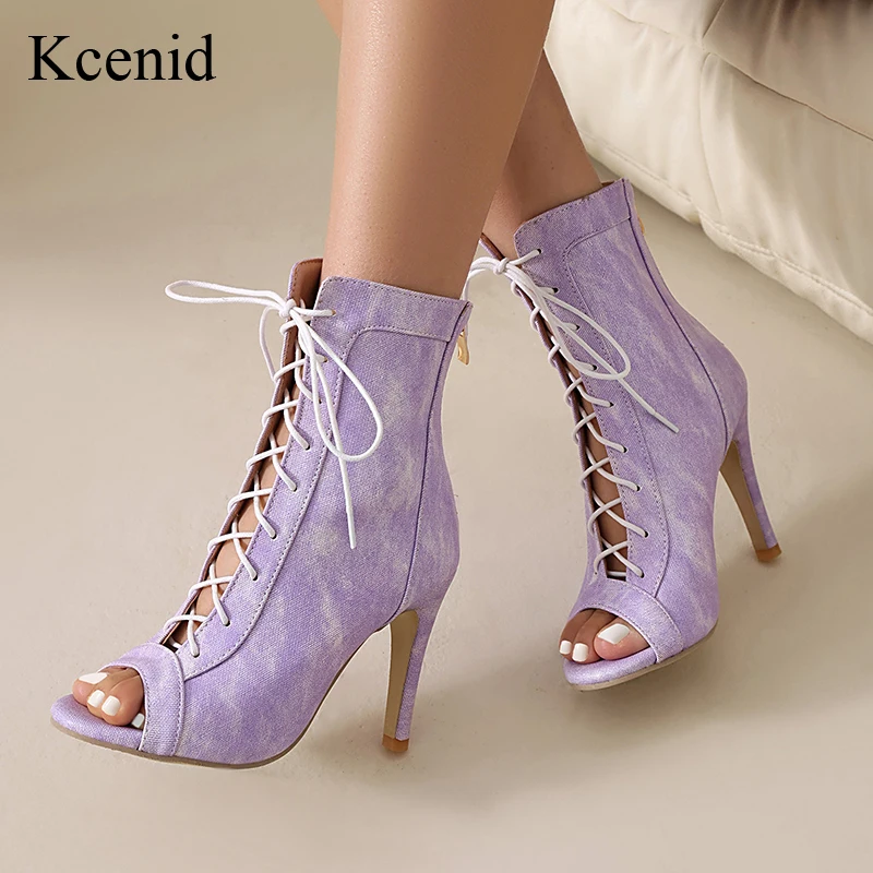 

Kcenid Women's Hollow out High Heels Boots Women Lace-Up Peep Toe Stilettos Sexy Summer 2025 Trend Jazz Dance Female Shoes New