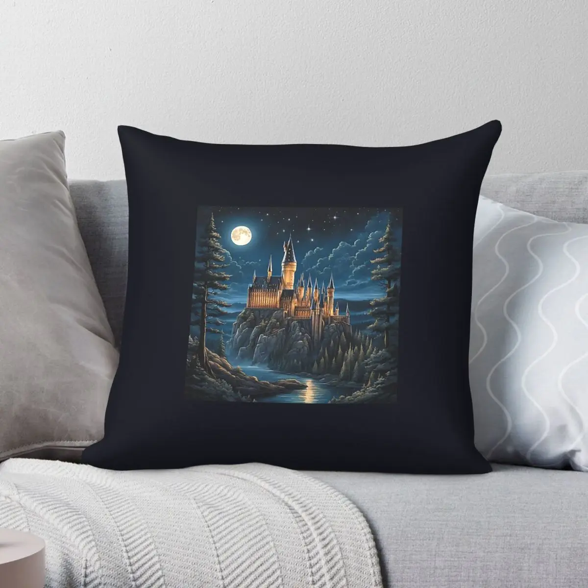 Funda de almohada cuadrada con diseño del Castillo de Hogwarts, de poliéster, lino, terciopelo, con cremallera, decorativa, para sofá, 18 pulgadas
