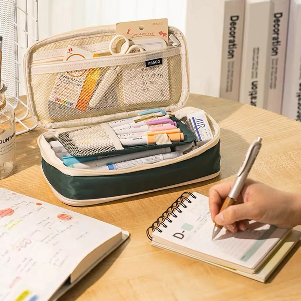 Trousse à Crayons Kawaii à 3 Compartiments pour Fille, Boîte à Stylos, Poudres, Fournitures de Rentrée Sв, Mignon, Coréen