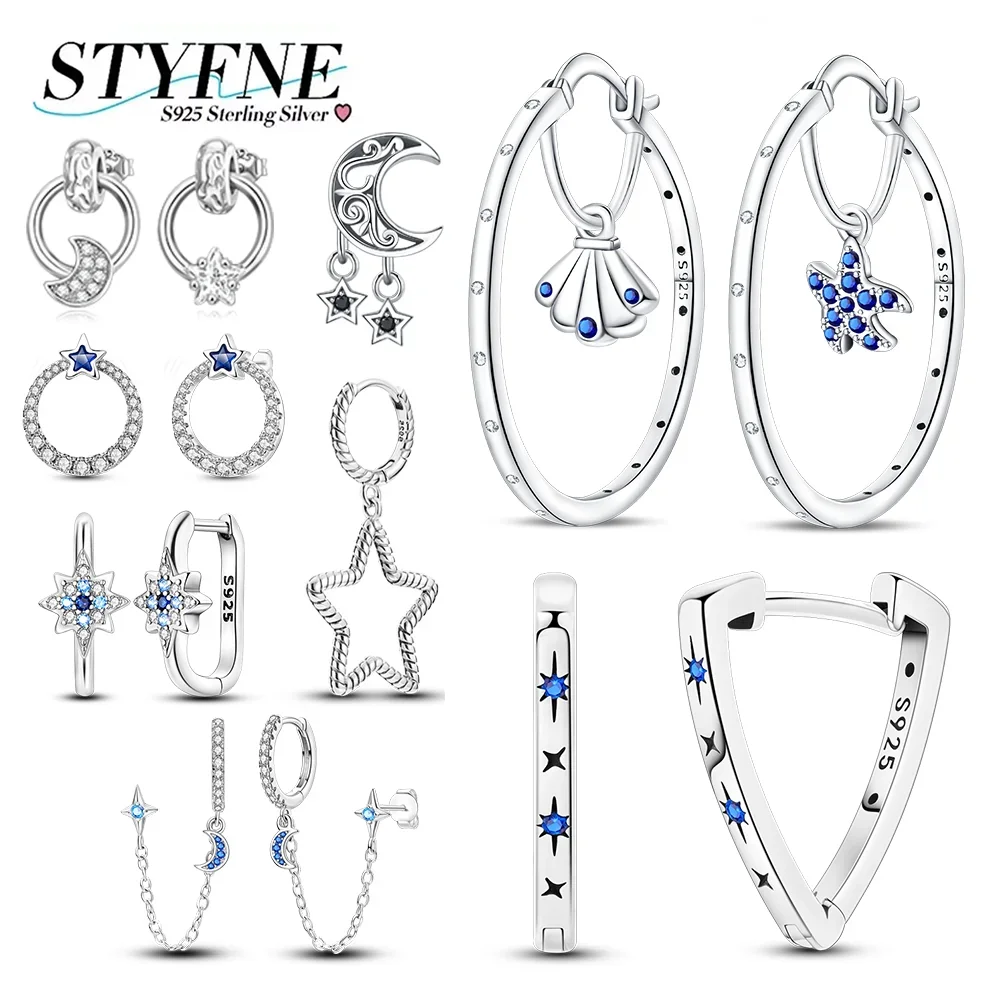 

Exquisite 925 Silver Fashion Earrings Zircon Starfish Shell Stars Moon Earrings Suitable for Daily Matching Party Jewelry Gifts