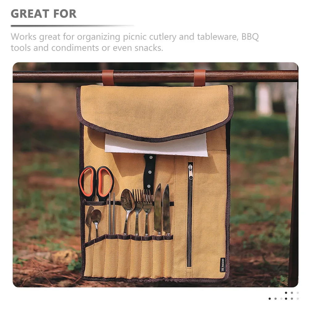 

Outdoor Tableware Storage Bag Cutlery Camping Organizer Canvas Portable Cookware Travel Organiser