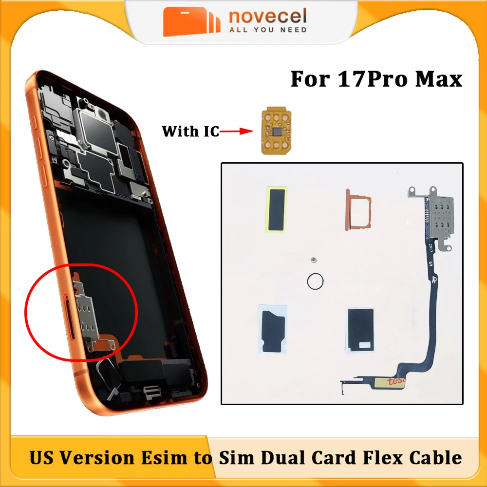 For iPhone 17Pro Max US Version ESIM to Dual SIM Conversion Flex Cable+Card Slot+SIM Tray+Super Snow IC+Sticker Repair Tools