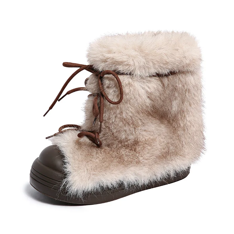 Bow Platform Women Snow Ankle Boots Fur Designer Fashion Short Plush Flats Cotton Shoes 2026 Trend Warm Cozy Winter Botas Mujer
