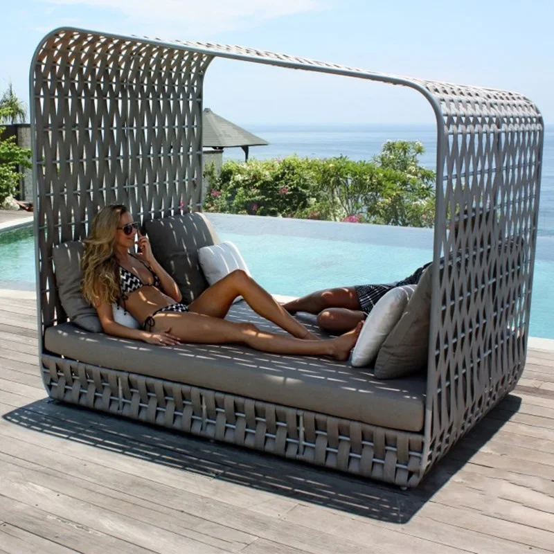 Outdoor sofa bed, seaside beach swimming pool large bed, personalized creative fashion lounge chair, sunshade terrace furniture