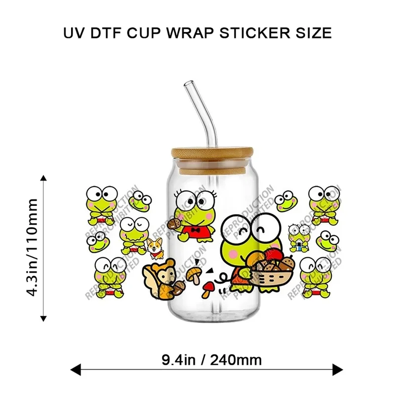 Happy Bear Vibe UV DTF Transfer Stickers for 16oz Libbey Glass Waterproof Rub On Decal for Glass Jar Tumbler DIY Cup Decorations