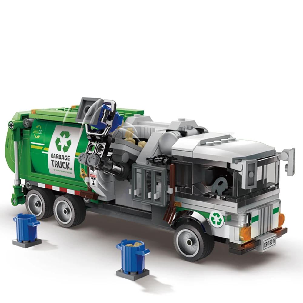 550PCS Sanitation Environmentally Vehicle Garbage Truck Set Building Blocks Model Kit High-Tech City Truck Series Bricks Toys